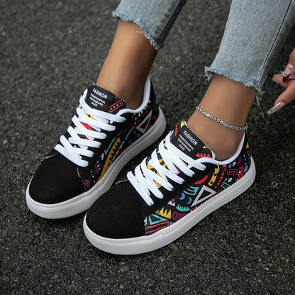 Trendy Graffiti Print Flat Sneakers, Lace Up Low Cut Lightweight Skate Shoes, Casual Versatile Outdoor Walking Shoes