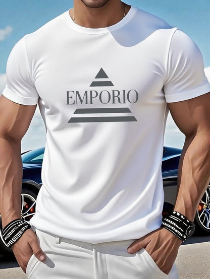 Men's 180gsm Heavyweight 100% T-shirt, Men's Graphic T-shirts, 1pc Bosh Briure Pattern Men's T-shirt, for Casual, Sports, and Holiday Wear - ayq