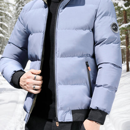 Men's Heavyweight Winter Coat - Full-Zip Cold Weather Jacket, Stand-Up Collar, Exterior Zipper Closure, Machine Washable Outer Shell for Everyday & Formal Wear - Black, Seasonal Layering, Sleek Design, Durable Fabric, Urban C