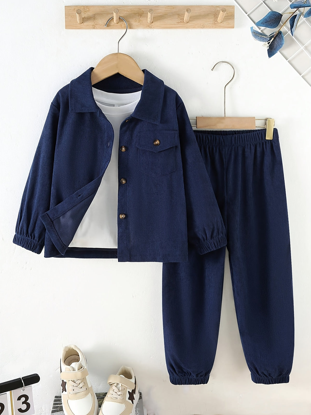 Boys' Casual Corduroy Set with Long-Sleeve Jacket & Pants - ayq