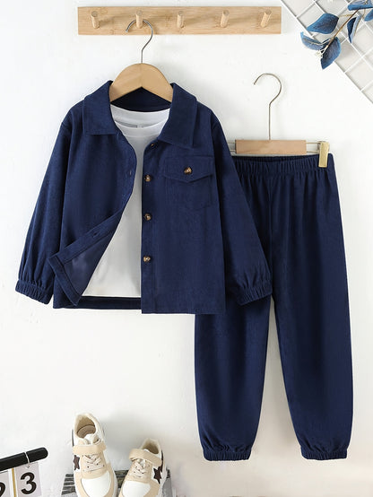 Boys' Casual Corduroy Set with Long-Sleeve Jacket & Pants - ayq