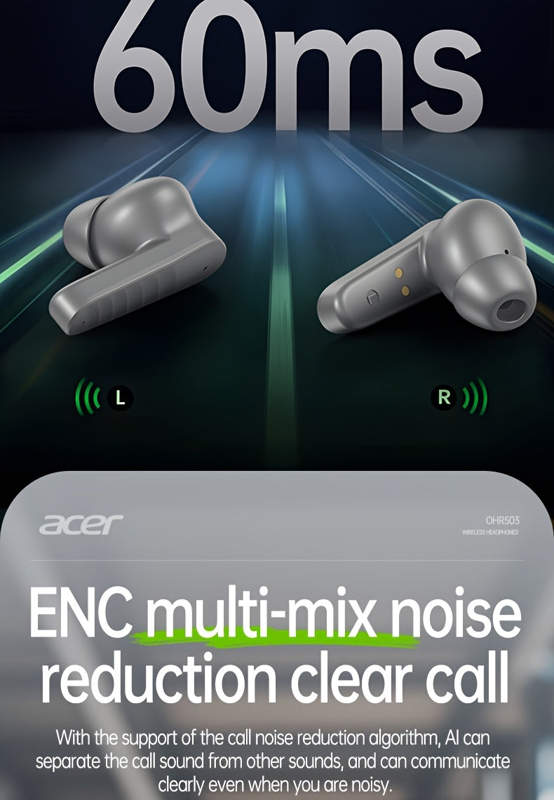 30h Wireless Earbuds Acer OHR503 Mini Sport Wireless Earbuds | Wireless Stereo, Long 30h Standby, Noise-Canceling, Comfortable Wear | Universal Fit, Latest Model, Touch Control