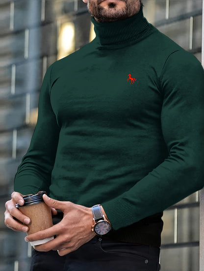 Men's Slim Fit High-Neck Knitted Pullover Sweater for Fall/Winter