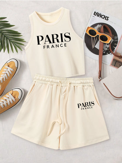 Casual Women's Two-Piece Vest and Shorts Set with Pattern Print