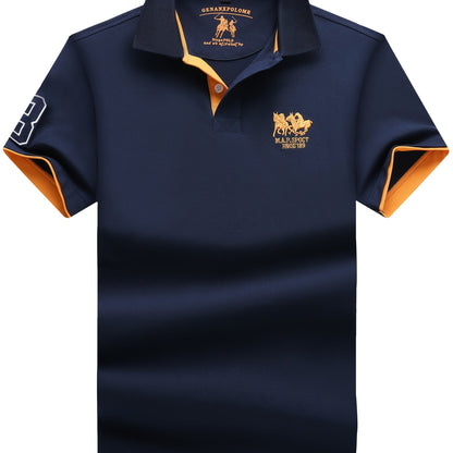 Men'S Short-Sleeve Polo Shirt with 95% And Embroidered Design - ayq