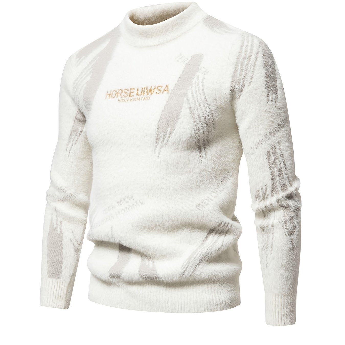 Men'S Casual Sweater | Crew Neck, Medium Stretch, Alphabet Jacquard Pattern, Perfect for Fall/Winter