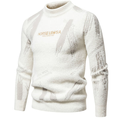 Men'S Casual Sweater | Crew Neck, Medium Stretch, Alphabet Jacquard Pattern, Perfect for Fall/Winter