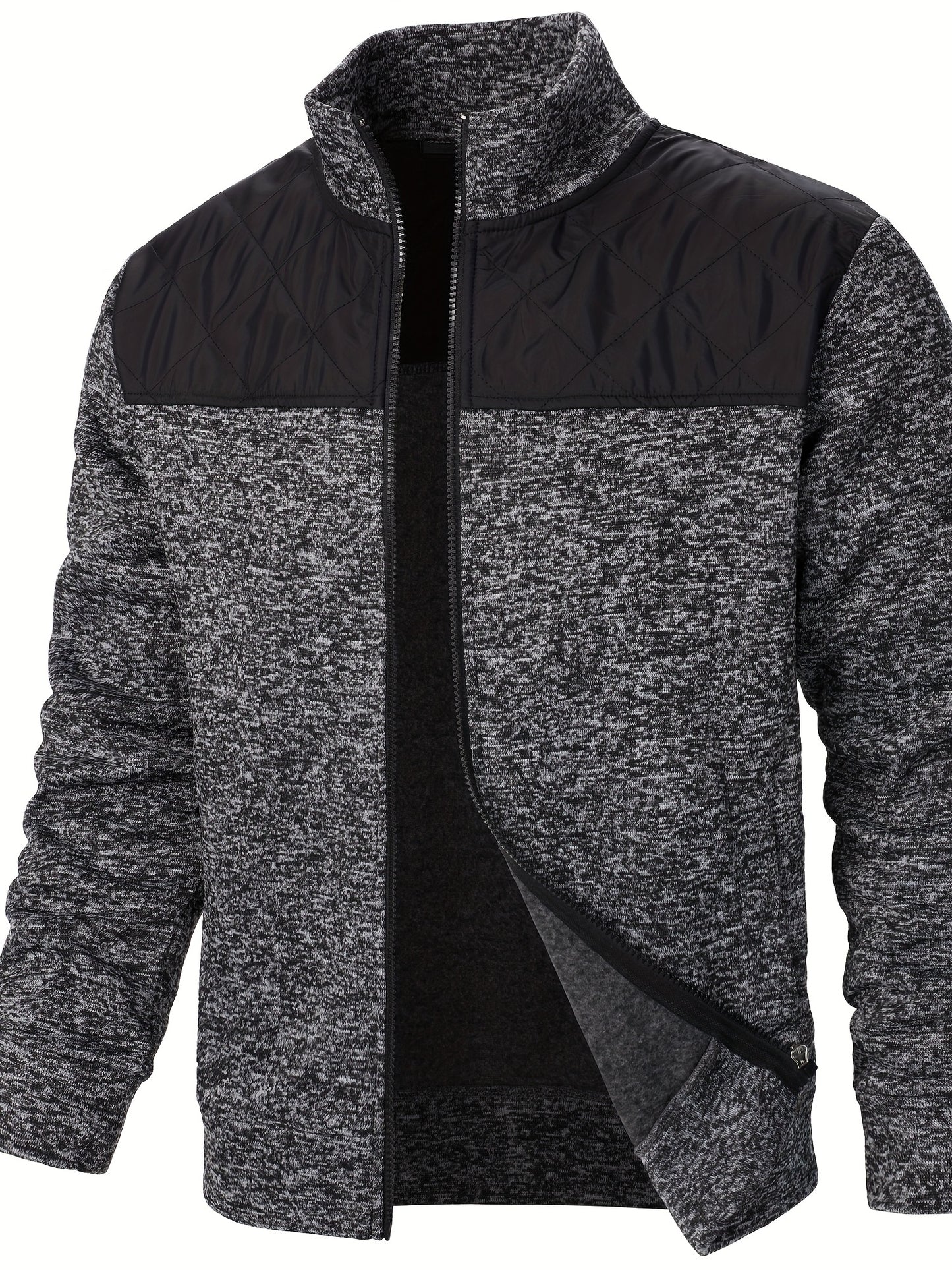 Men's Casual Quilted Polyester Jacket with Stand Collar