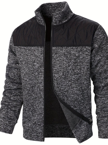 Men's Casual Quilted Polyester Jacket with Stand Collar