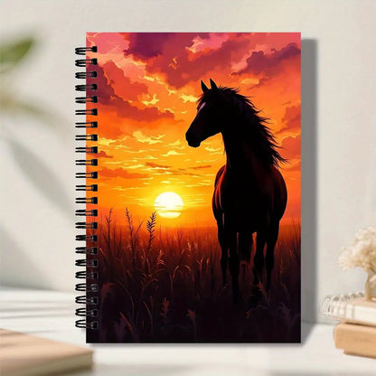 Sunset Horse Spiral Notebook - College Grid Design, High-Quality Paper Suitable for Office, School & Art Notes - Perfect Gift for Friends, Teachers, Students, Sisters & Brothers, Horse Theme with Serene Patterns and Artistic