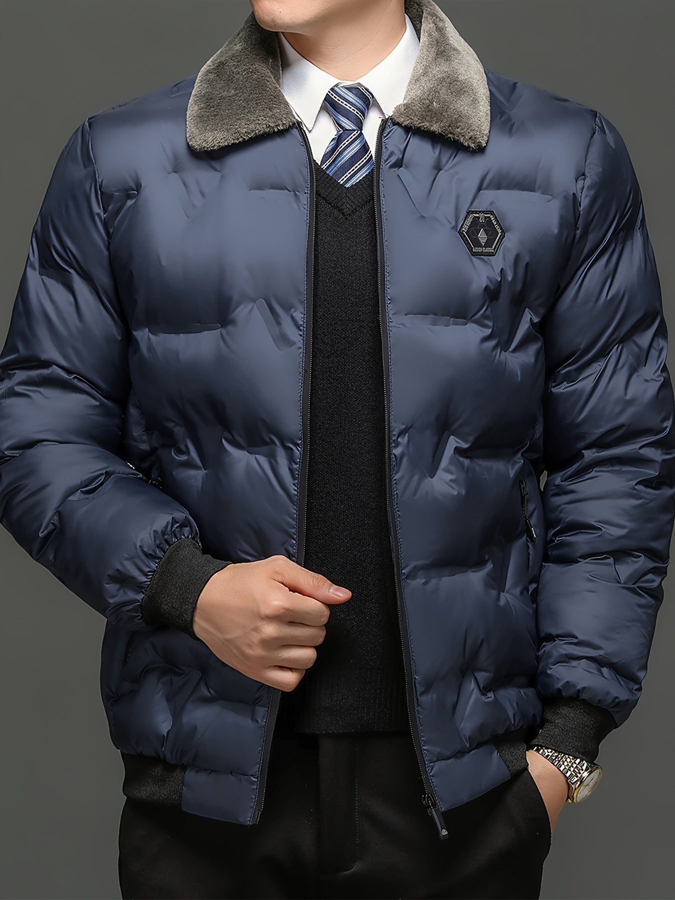 Men'S Heavy-Duty Winter Coat - Full-Zip Cold Weather Jacket with Zippered Pockets, Non-Stretch Fabric, Elegant Lapel Collar - Formal & Everyday Outerwear for Men, Winter Jacket, Seasonal Fashion, Classic Design, Durable Const