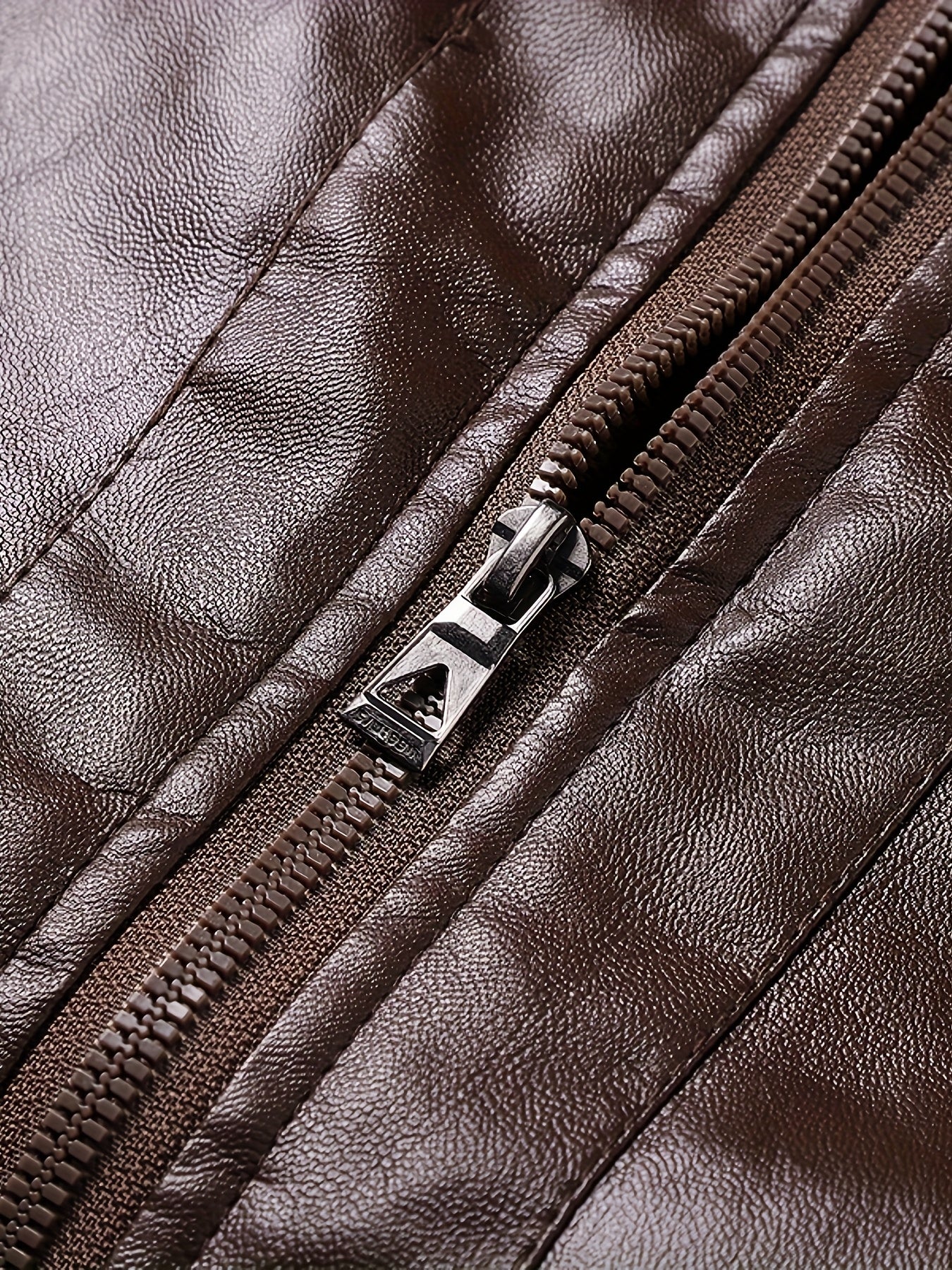 Men's Faux Leather Fleece-Lined Jacket with Stand Collar
