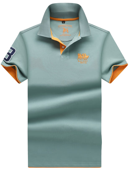 Men'S Short-Sleeve Polo Shirt with 95% And Embroidered Design - ayq