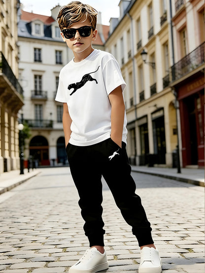Boys' Summer Geometric Print Short Sleeve Top & Pants Set