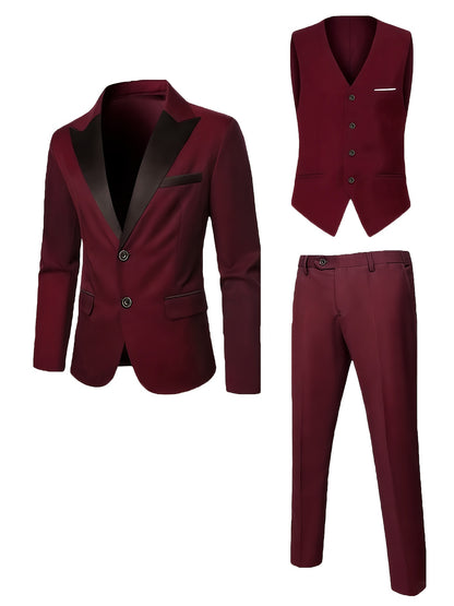 Men's 3-Piece Polyester Suit with Vest and Trousers