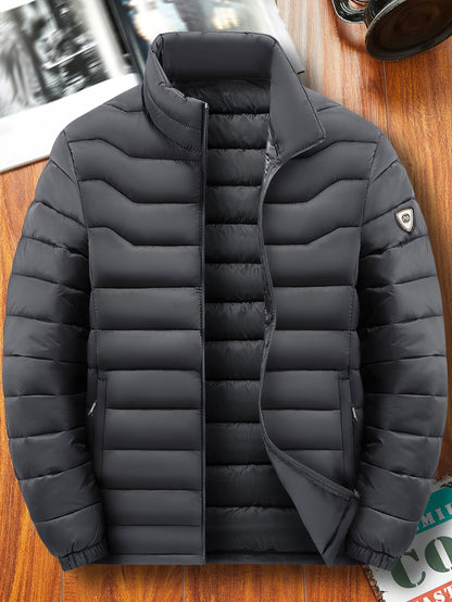 Men's Lightweight Windproof Winter Jacket with Zipper Pockets