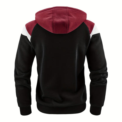 Men's Zip-Up Hoodie Jacket - Full-Zip Front Closure, Zipper Cardigan, Long Sleeve Pullover for Gym, Office, Everyday - Lightweight Warmth in Burgundy/Black/ Colors Available - Easy-Care Zippered Casual Outerwear, Hoodie Zip U