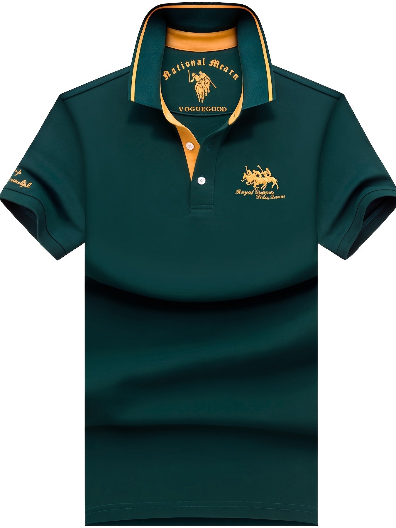 Men's Turn- Collar 95% Cotton 5 Spandex Embroidered T-Sshirt Short Sleeve Comfortable Breathability - ayq