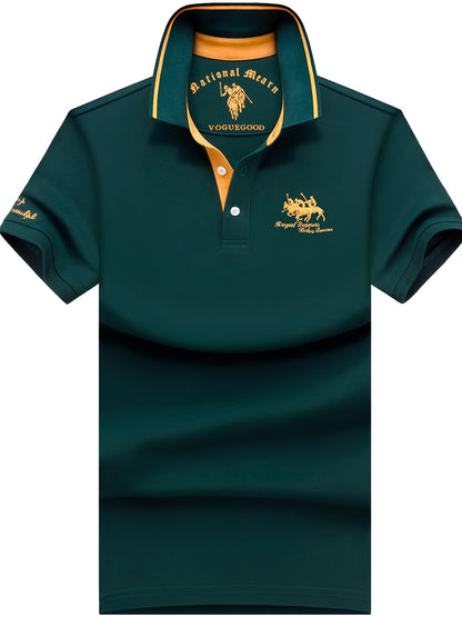 Men's Turn- Collar 95% Cotton 5 Spandex Embroidered T-Sshirt Short Sleeve Comfortable Breathability - ayq