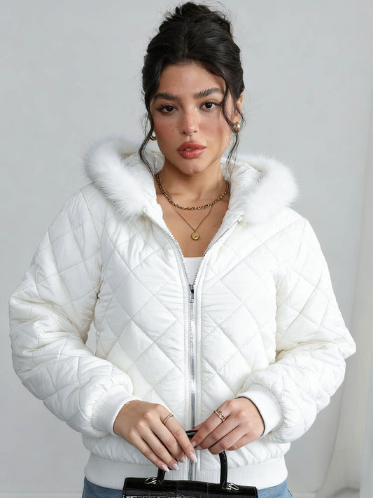 Women'S Cozy Fleece-Lined Hooded Jacket - Casual Long Sleeve, Solid Color, Regular Fit, Long Sleeve, Zip-Up, Casual Style, Casual Outerwear, Winter Jacket