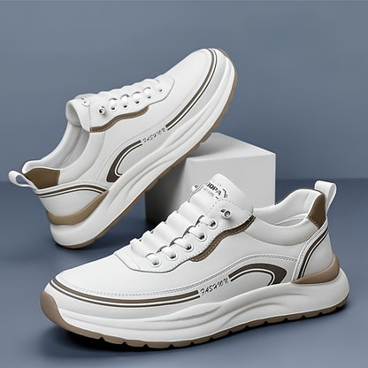 Men's Breathable Lightweight Casual Sneakers - Soft EVA Sole, White  Brown Low-Top Lace-Up Shoes for Casual Attire  Light Running, All-Season Comfort, Sleek Shoe Design, Daily Walking, Minimalist Style, Flexible Sole, Urban