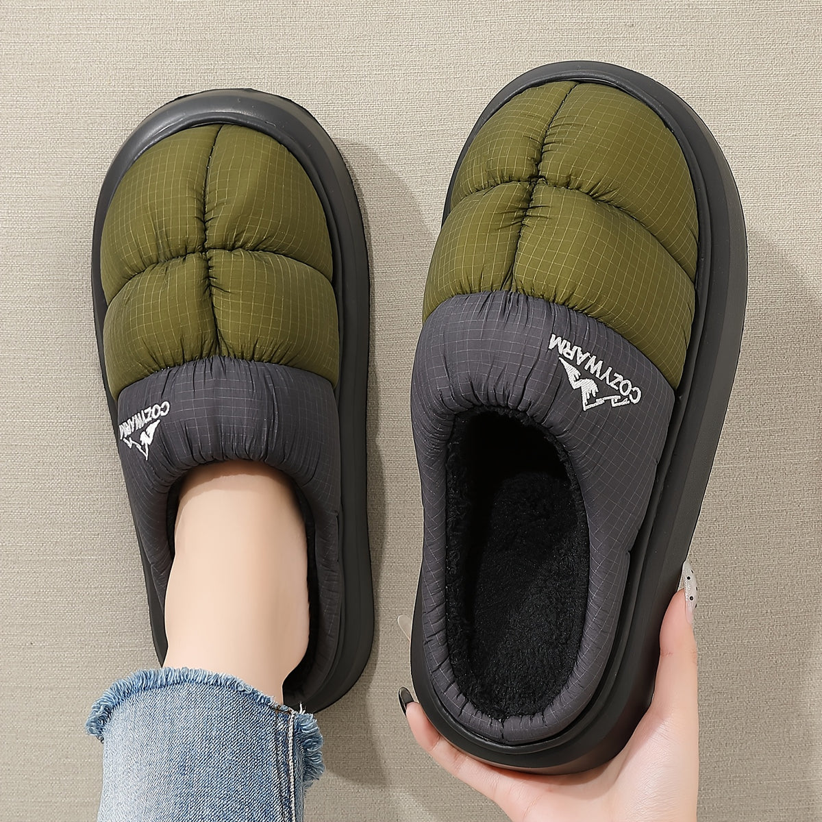 Men's Soft Plush Slip-On Slippers with Thick Sole for Winter