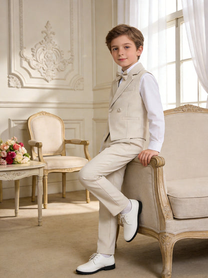 Boys' Lapel Vest Suit with Pants & Bow Tie - Formal Three-Piece Set