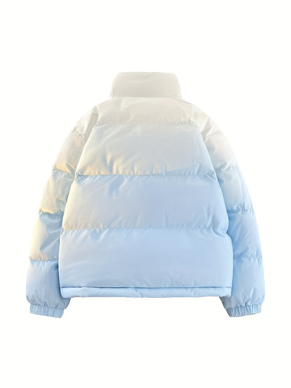 Men'S Color-Block Quilted Jacket - Cozy Fleece-Lined Winter Coat with Stand Collar, Zip-Up Design, and Multiple Pockets for Casual Wear, Winter Jacket, Thick
