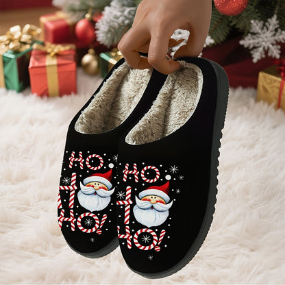 Christmas "HO HO HO" Santa Claus Letter -Lined Home Slippers, Soft and Beige-Friendly, Couples Men and Women Enjoy Festive Cuteness and Warm Comfort, Seasonal Comfort, Winter Footwear, Cute Holiday Design, Playful Footwear, D