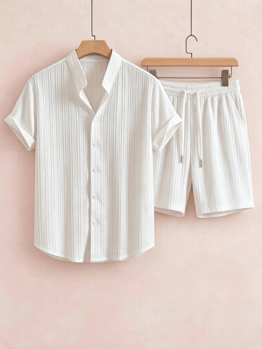 Men's Casual 2-Piece Summer Set: Button-Down Shirt & Drawstring Pants
