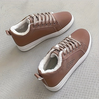 Women's Winter Solid Color Lace-up Snow Boots with Fleece Lining, Soft and Warm, Cold-Proof, Lightweight and Comfortable Walking Shoes