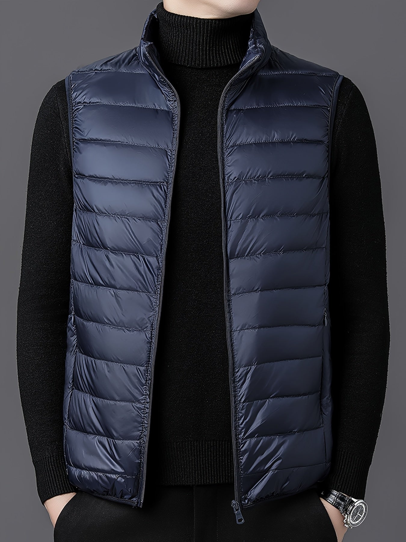 Men's Fashion Solid Color Single Vest, Youth Outdoor Sports Casual Jacket, Men's Spring Autumn Thin Stand Collar Cardigan Vest - ayq
