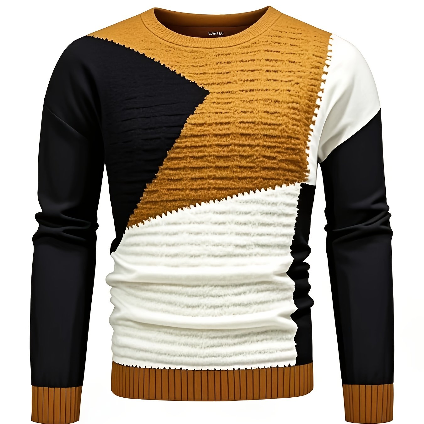 Temujin OBM Men's Fashion Trendy New Color Block Geometric Jacquard Round Neck Knit Long Sleeve Pullover Sweater