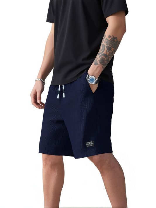Men's Athletic Waffle Shorts with Drawstring Waist and Pockets - ayq