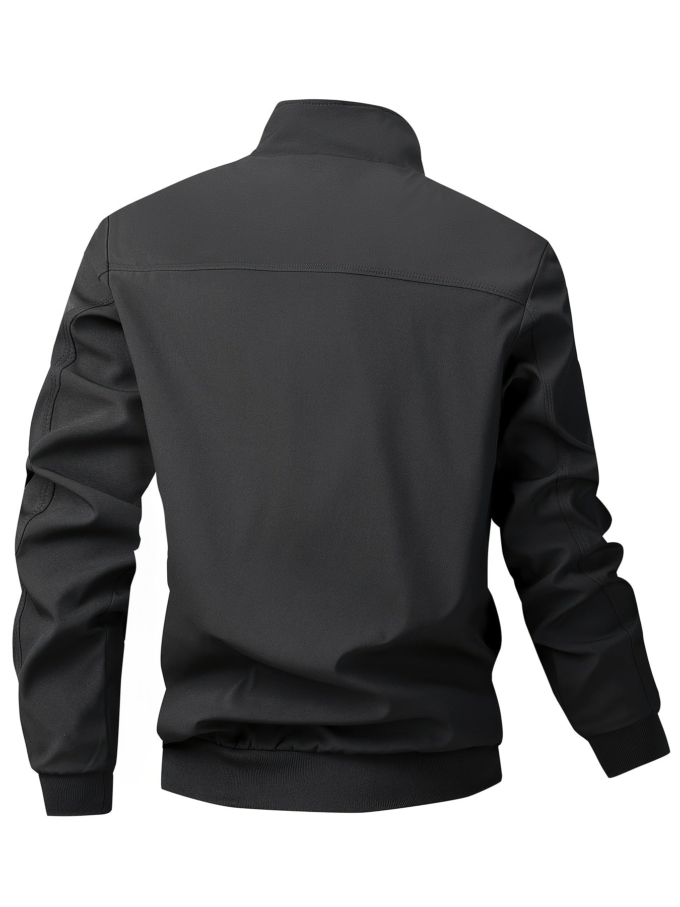 Men's Casual Royal Blue Bomber Jacket - Full Zip, Loose Fit, Polyester, Stand Collar, Long Sleeve, Lightweight & Durable for Spring and Fall, Casual Outerwear | Ribbed Cuff Sleeves | Durable Outerwear