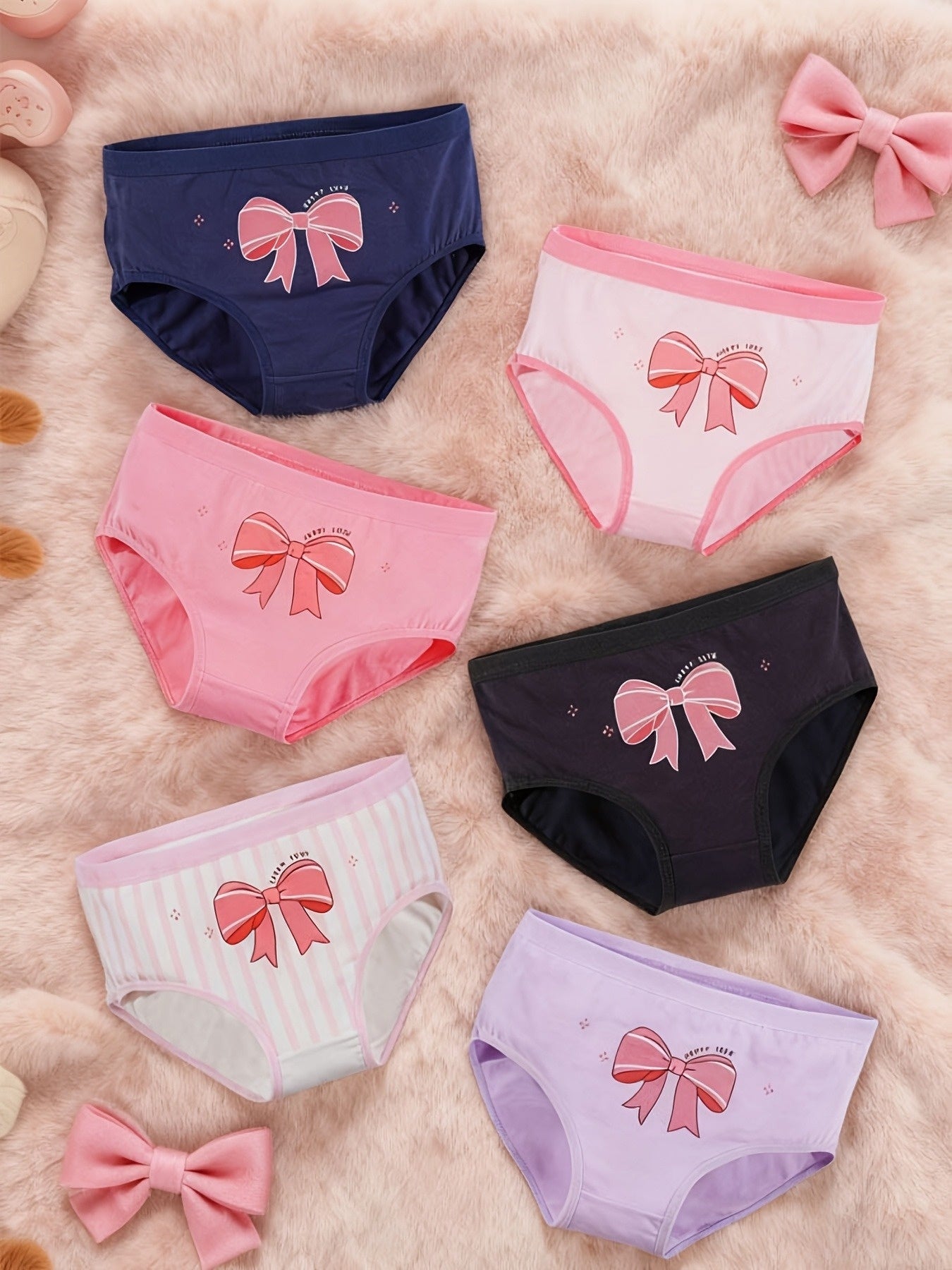 Girls' 6-Pack Floral & Bow Print Cotton Briefs, Mid-Waist