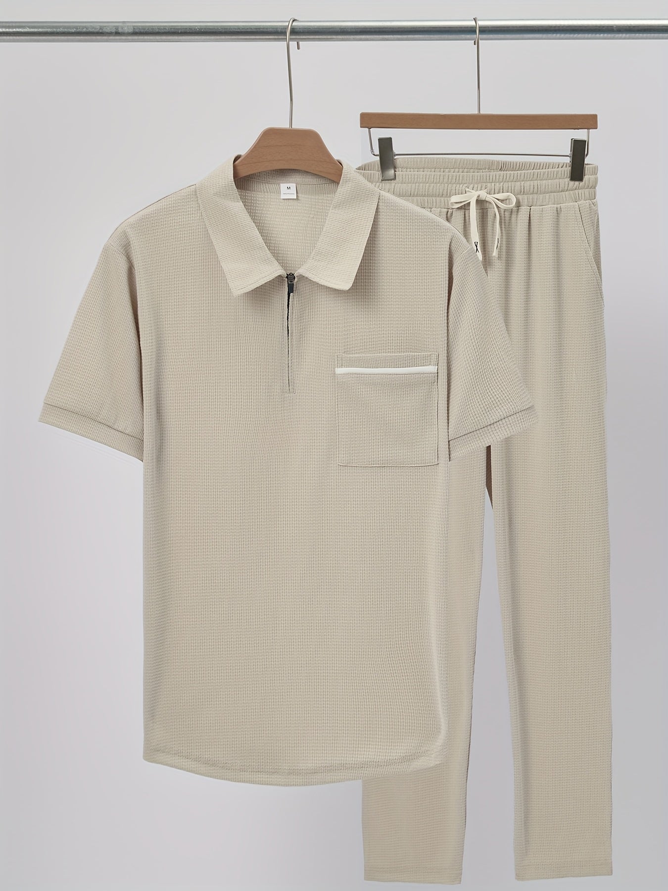 Men's Casual Fashion Short-Sleeve Zip-Up Suit, Suitable for All Seasons - ayq