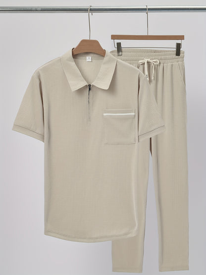 Men's Casual Fashion Short-Sleeve Zip-Up Suit, Suitable for All Seasons - ayq