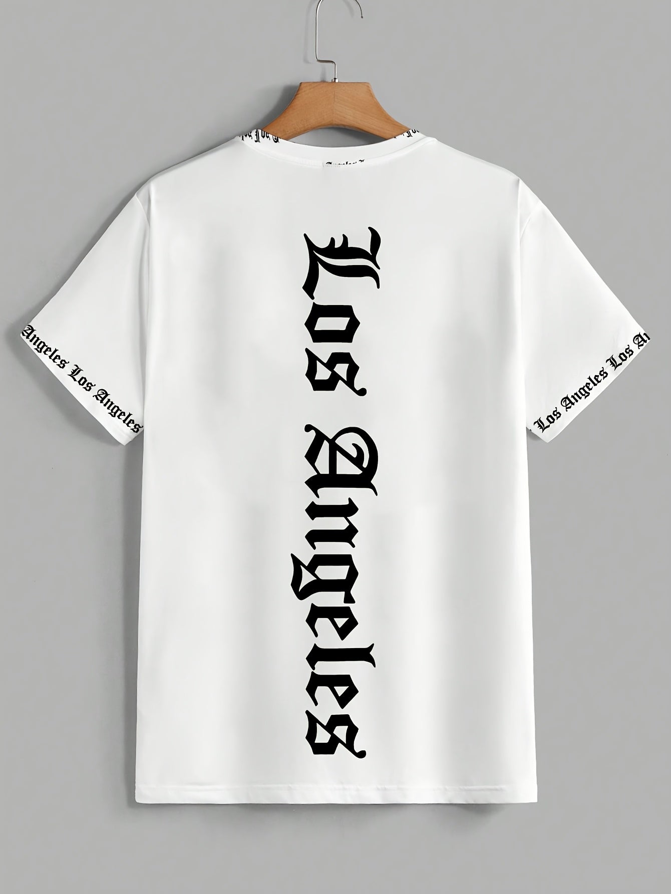 OBM Men's Casual Los Angeles Graphic Print T-Shirt - 100% Polyester Summer Short Sleeve Tee, Breathable Round Neck Regular Fit Machine Washable, Everyday Comfort, Bold Text Style, Smooth Texture