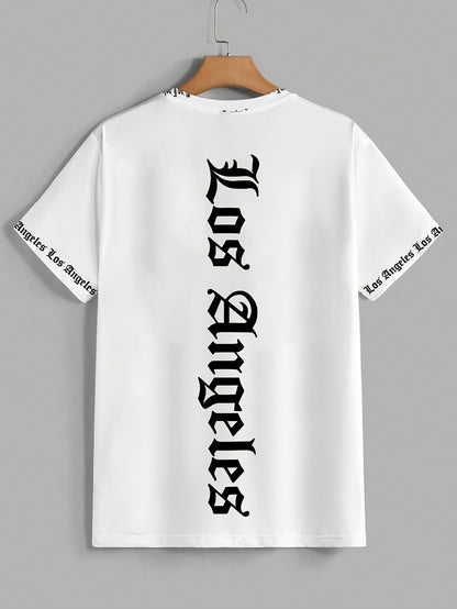 OBM Men's Casual Los Angeles Graphic Print T-Shirt - 100% Polyester Summer Short Sleeve Tee, Breathable Round Neck Regular Fit Machine Washable, Everyday Comfort, Bold Text Style, Smooth Texture