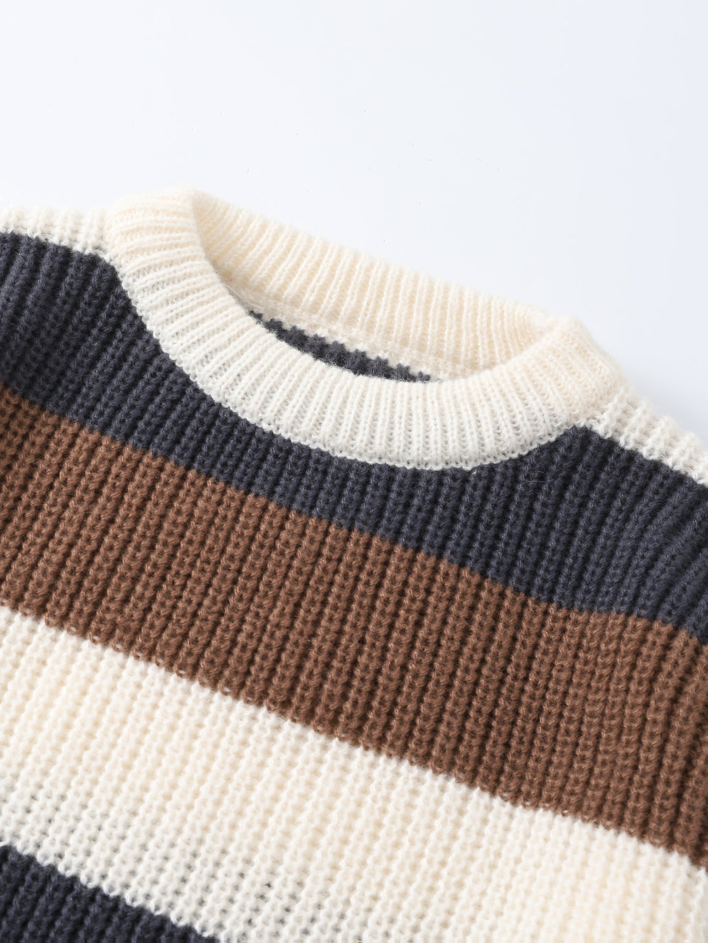 JNBLDA Chic Striped Knitted Sweater, Men's Casual Warm Stretch Round Neck Pullover Sweater for Fall Winter