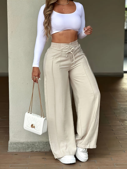 High-Waist Wide-Leg Drawstring Pants for Spring Summer