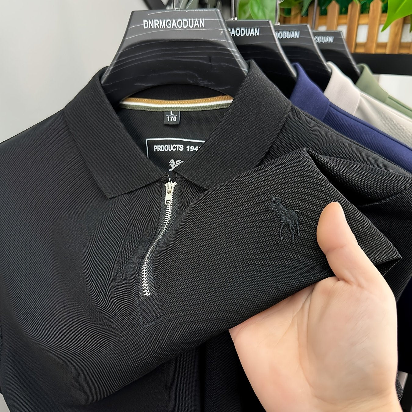 New Stylish Short-Sleeve Polo Shirt with a Zipper, a Breathable Business Fashion Tee, Featuring High-End Embroidery on The Sleeves And an Exquisite Design on The Back - ayq