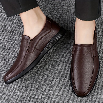Men's Slip-On Loafers Cowhide Rubber Sole Business Casual Shoes