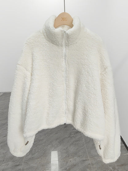 Elegant Solid Color Zip-Up Jacket for Fall and Winter Wear