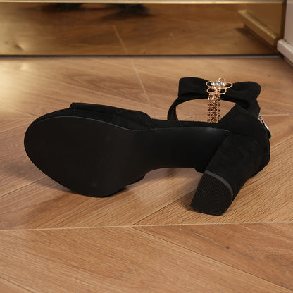 Elegant Women'S High Heel Sandals - Summer 2025 Collection, Open Toe, Thick Sole, Block Heel, Zipper Closure, Solid Color, Flannel Upper, Synthetic Lining, Rubber Sole, Comfortable  Stylish Design, High Heel Sandal