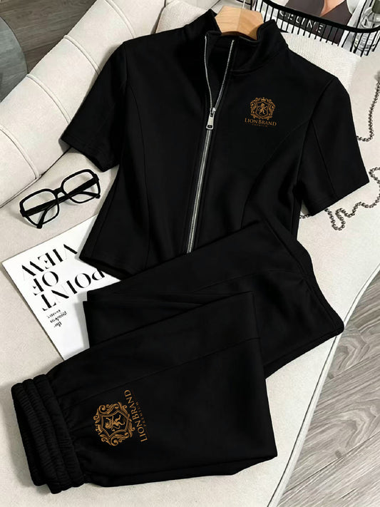 Women’s Chic Minimal 2-Piece Zip Track Suit - Casual Elegant