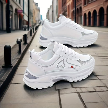 Women's Lightweight Low-Top Heart Lace-Up Sneakers for Casual Wear