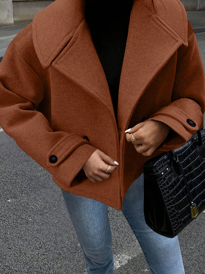 Women's Solid Color Large Lapel Coat, Suitable for Casual Attire. Autumn and Winter Long Sleeve Loose Jacket
