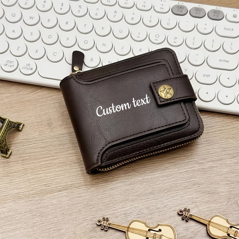 Personalized Retro Men's Zipper Wallet with Golden-Tone Chain & Custom Initials - Faux Leather Business Wallet with Multiple Compartments, Coin Pocket & Secure Closure - Ideal Gift for Men (Black/Brown) - Hand Washable & Dura